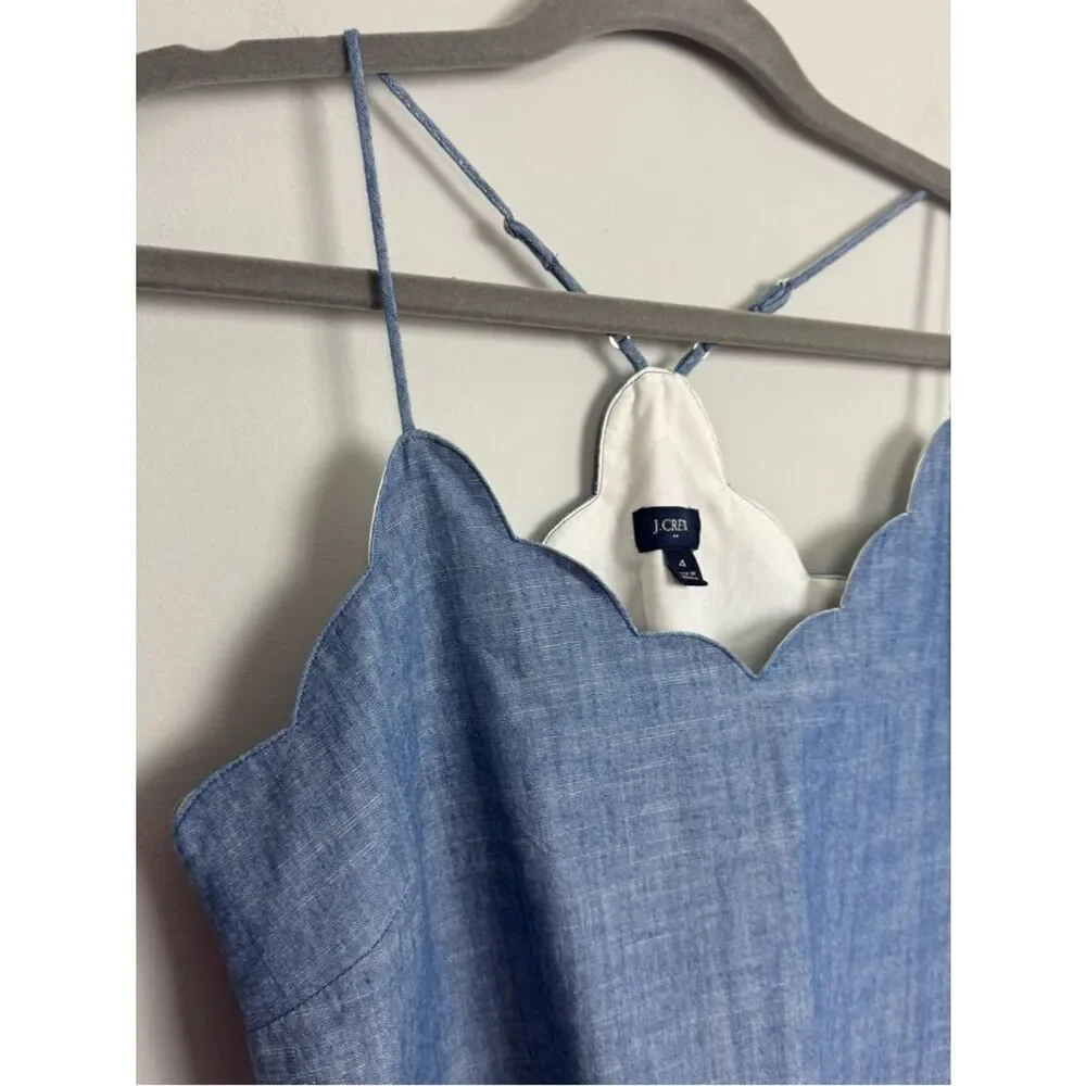 J. CREW | Blue Denim-Look Scallop-Edge Cami Tank Top Women’s Size 4